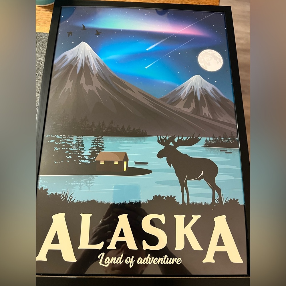 ALASKA Scenic Moose Aurora Wall Art - Blue Night Sky